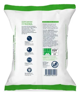 CeraVe Hydrating Makeup Removing Plant-Based Wipes, image 2